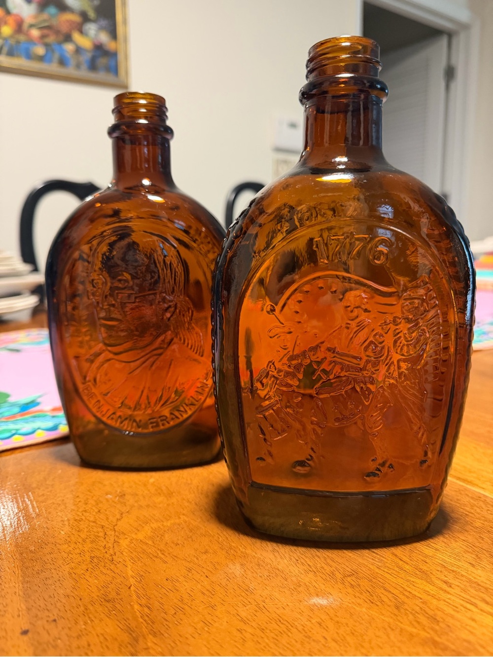 Vintage 1976 Log Cabin Amber Glass Bottles Bicentennial Edition